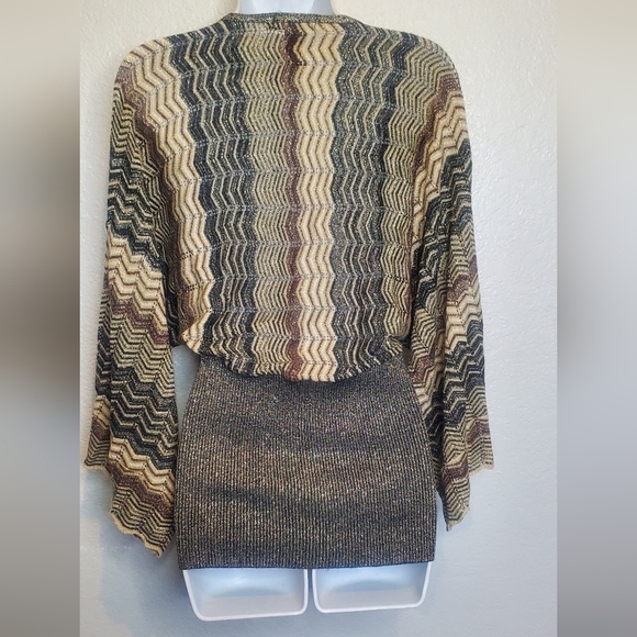 RAMPAGE Vintage Metallic Chevron Kimono Sleeve Knit Sweater Top Size Medium - Picture 5 of 7